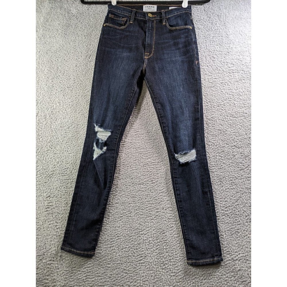 Frame Denim Jeans Womens 27 Ali High Rise Skinny Blue Destroyed Kingland Rip